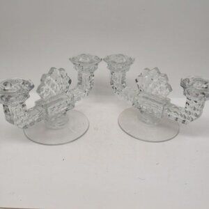 Fostoria Elegant Glass Crystal AMERICAN Double Branch Candle Holders, Pair